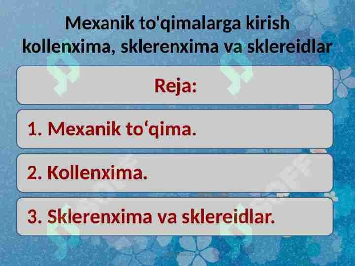 Mexanik to'qimalarga kirish kollenxima, sklerenxima va sklereidlar