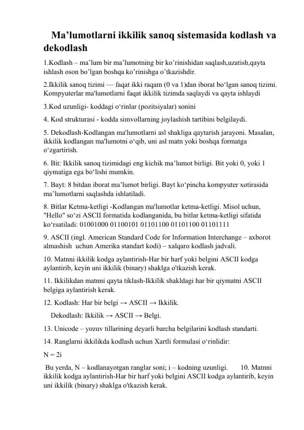 Axborotlarni kodlash va dekodlash