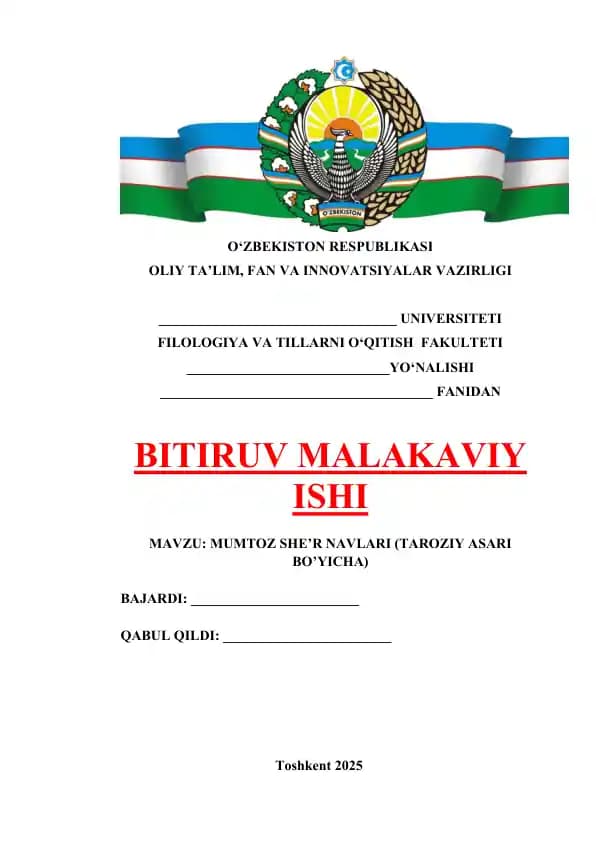 MUMTOZ SHE’R NAVLARI (TAROZIY ASARI BO’YICHA)