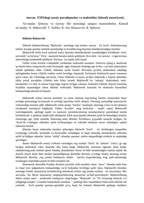 XMNdagi asosiy paradigmalar va maktablar (klassik nazariyasi)