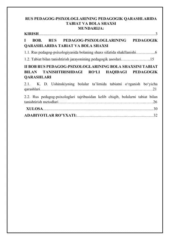 RUS PEDAGOG-PSIXOLOGLARINING PEDAGOGIK QARASHLARIDA TABIAT VA BOLA SHAXSI