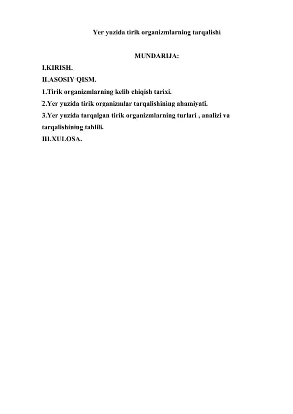 Yer yuzida tirik organizmlarning tarqalishi