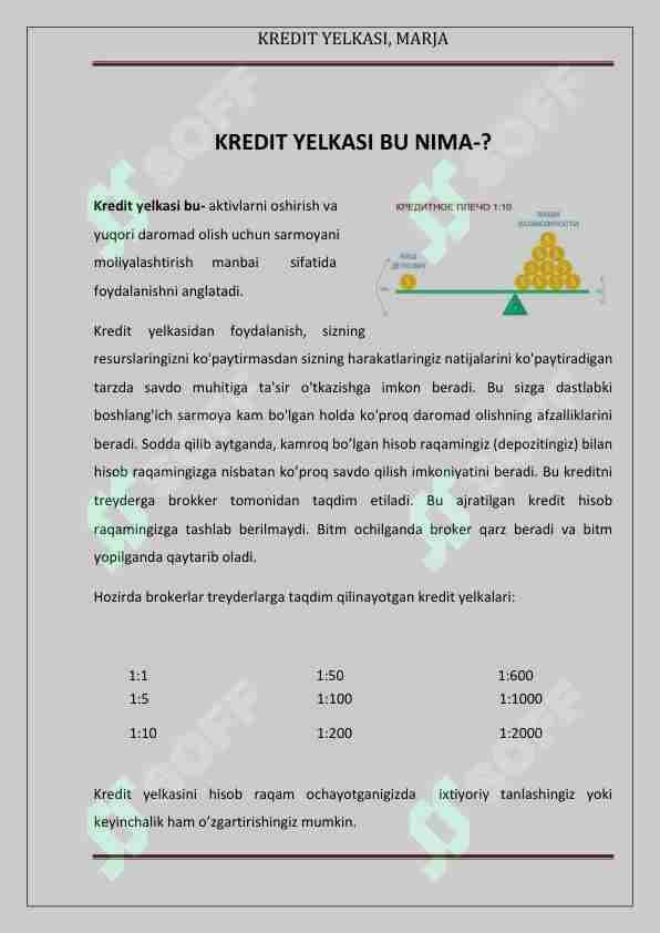 Kredit yelka, marja. 6-dars.Forex.