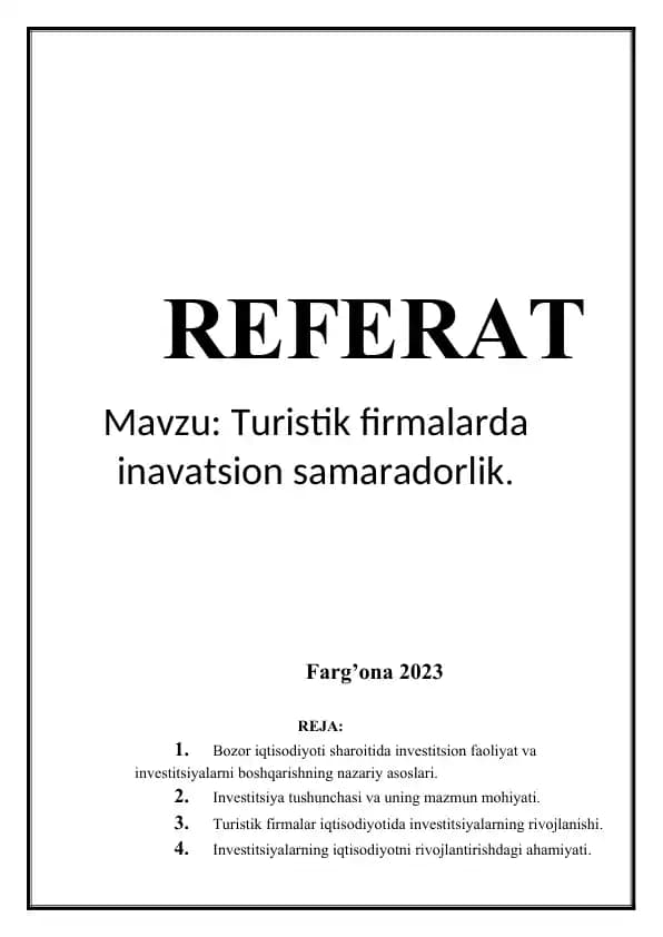 Turistik firmalarda inavatsion samaradorlik