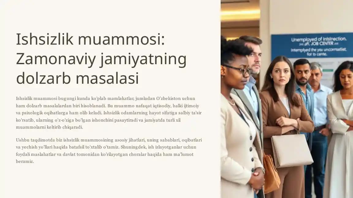 Ishsizlik muammosi: Zamonaviy jamiyatning dolzarb masalasi