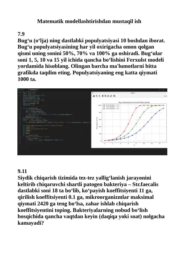 Matematik modellashtirish fanidan mustaqil ish