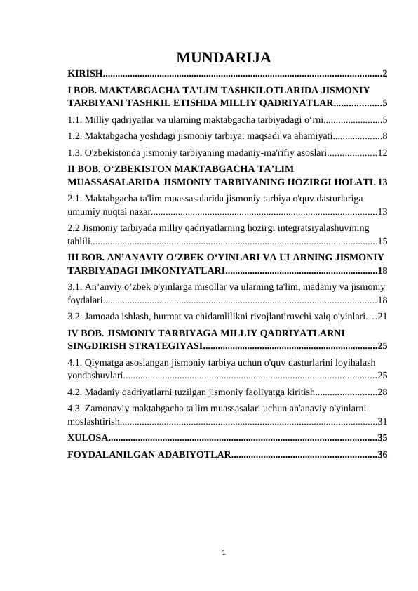 Maktabgacha ta'lim tashkilotlarida jismoniy tarbiyani tashkil etishda milliy qadriyatlardan foydalanish