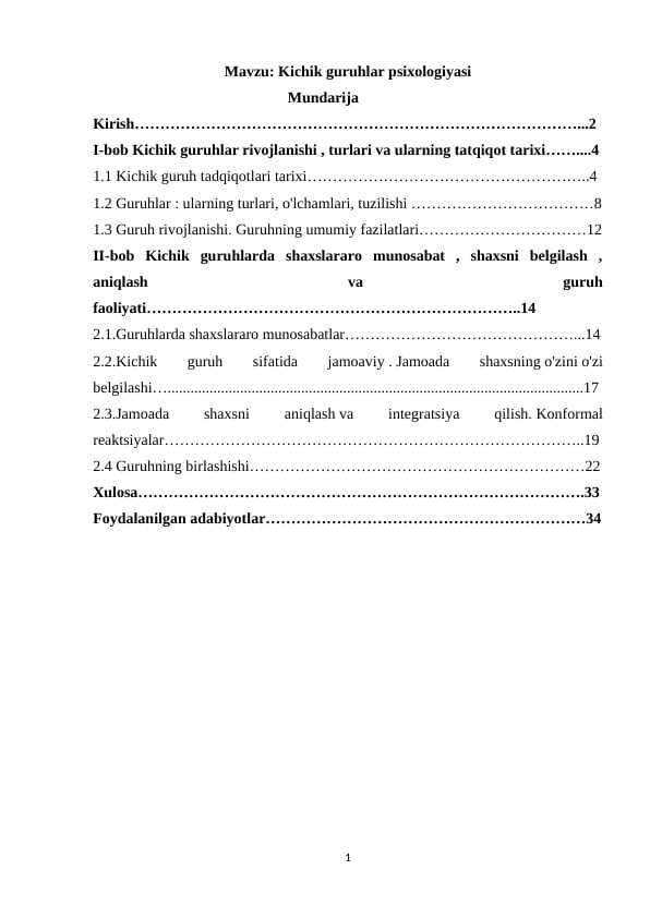 Kichik guruhlar psixologiyasi