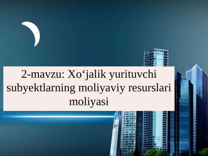 Xo‘jalik yurituvchi subyektlarning moliyaviy resurslari moliyas