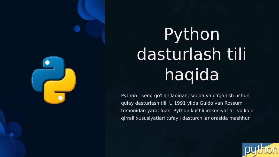 Python dasturlash tilining dunyodagi ahamiyati
