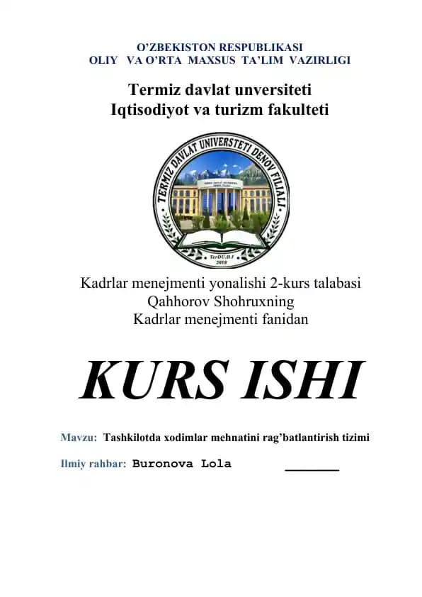 Kadrlar menejmenti yonalishi kurs ishi