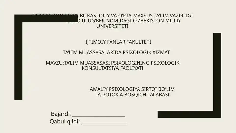 Ta’lim muassasasi psixologining psixologik konsultatsiya faoliyati