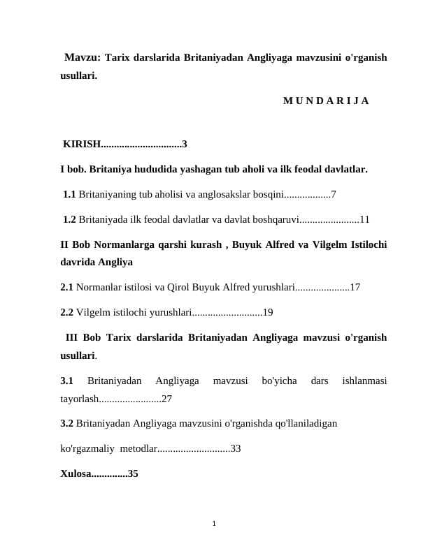 Tarix darslarida Britaniyadan Angliyaga mavzusini o'rganish usullari
