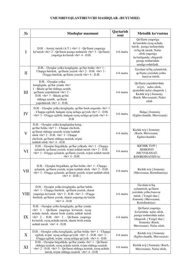 UMUMRIVOJLANTIRUVCHI MASHQLAR. (BUYUMSIZ)