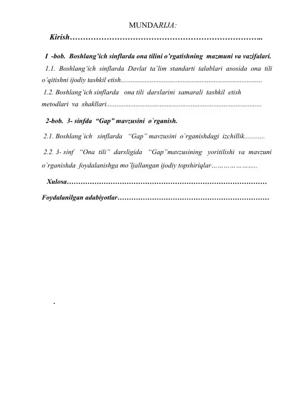Boshlang’ich sinflarda “3- sinfda ona tili darslarida “Gap” mavzusini  o`rganish metodikasi”