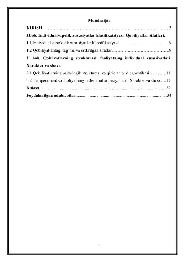 Individual-tipologik xususiyatlar klasifikatsiyasi