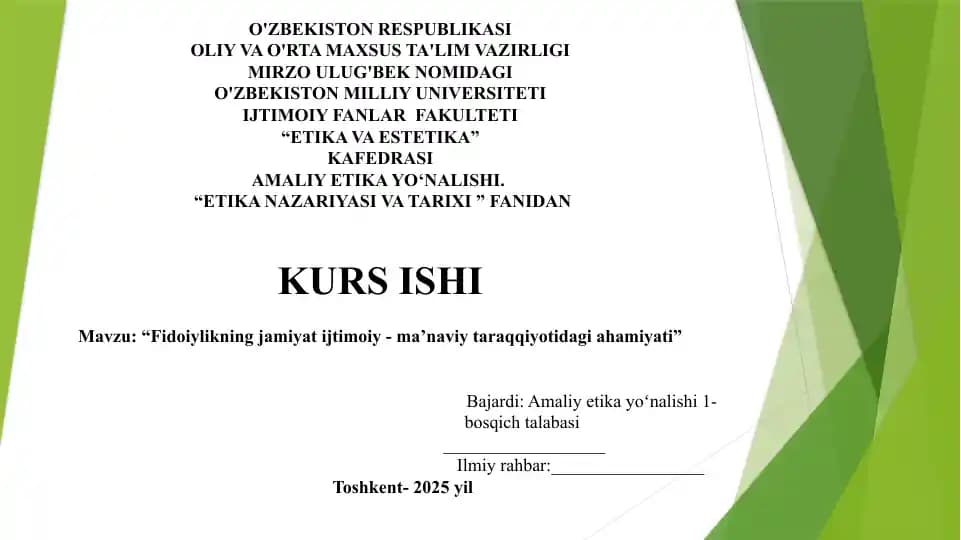 "Fidoiylikning jamiyat ijtimoiy - ma’naviy taraqqiyotidagi ahamiyati"