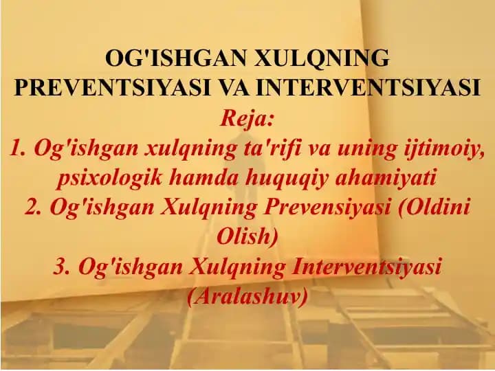 Og'ishgan Xulqning preventsiyasi va interventsiyasi