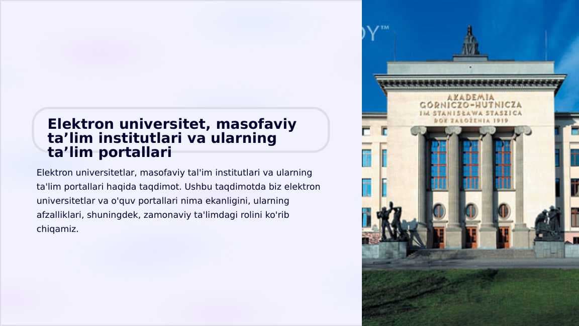 Elektron universitet, masofaviy ta’lim institutlari va ularning ta’lim portallari