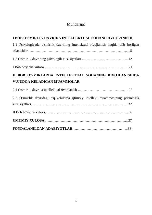 BOB O’SMIRLIK DAVRIDA INTELLEKTUAL SOHANI RIVOJLANISHI