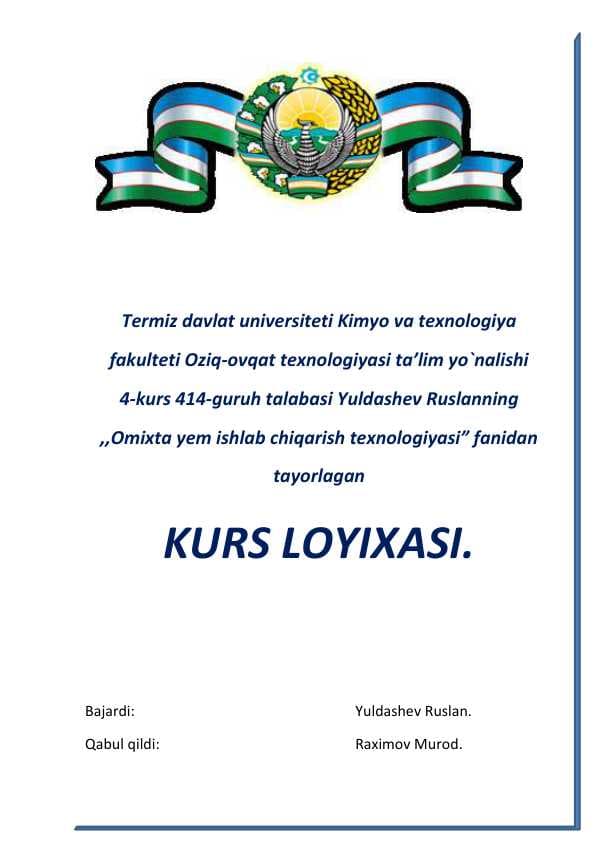 omuxta yem ishlab chiqarish texnalogiyasi