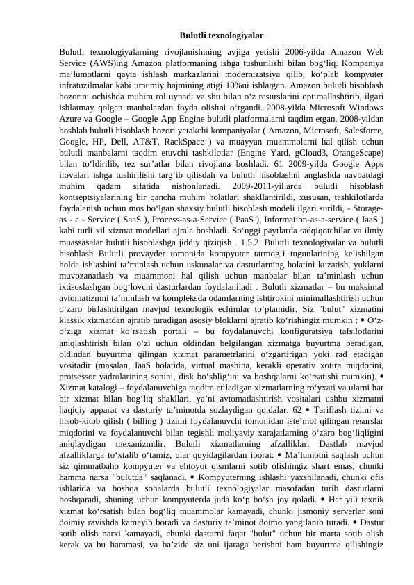 BULUTLI TEXNOLOGIYALAR