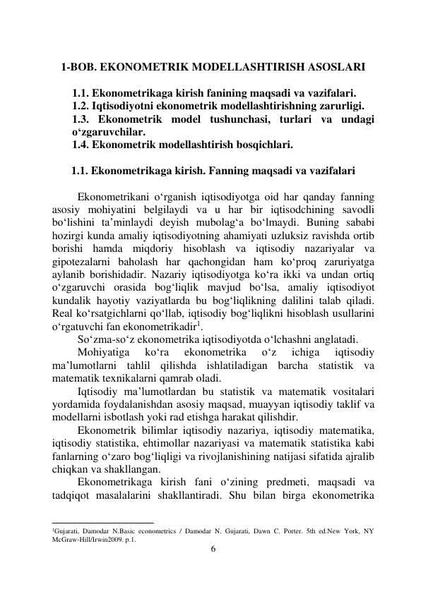 EKONOMETRIK MODELLASHTIRISH ASOSLARI
