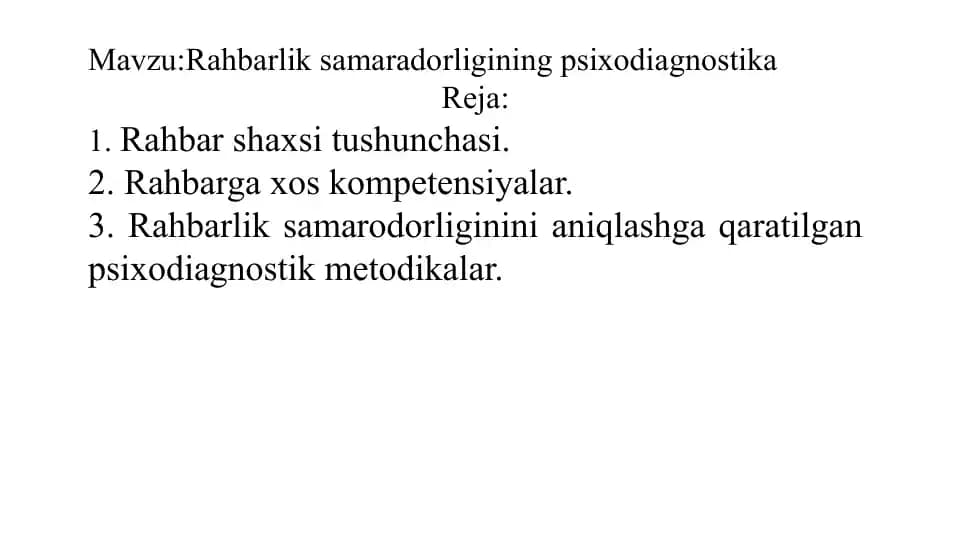 Rahbarlik samaradorligining psixodiagnostikasi