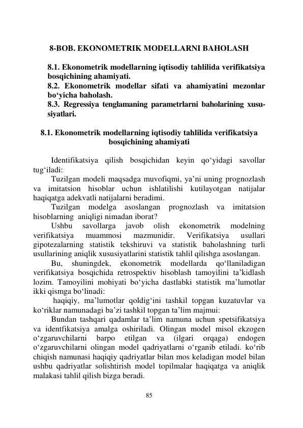 EKONOMETRIK MODELLARNI BAHOLASH
