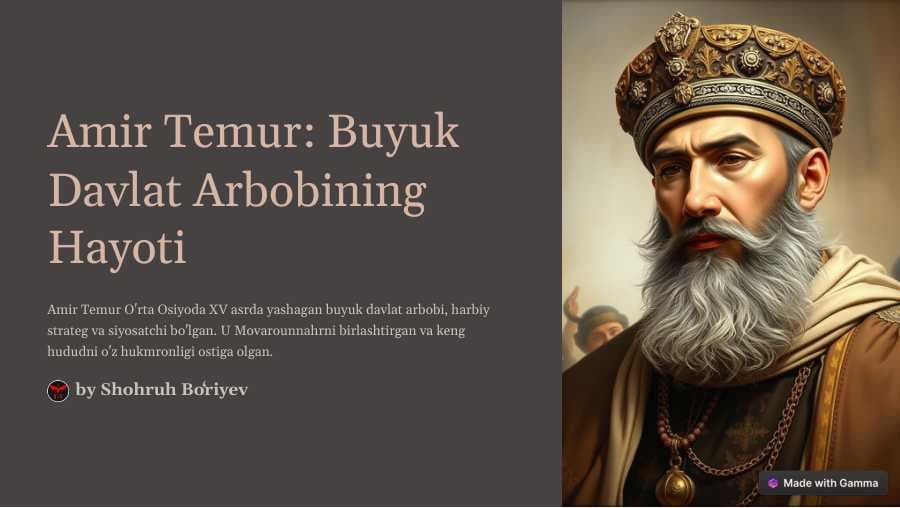 Amir Temur buyuk davlat arbobi mavzusidagi taqdimot