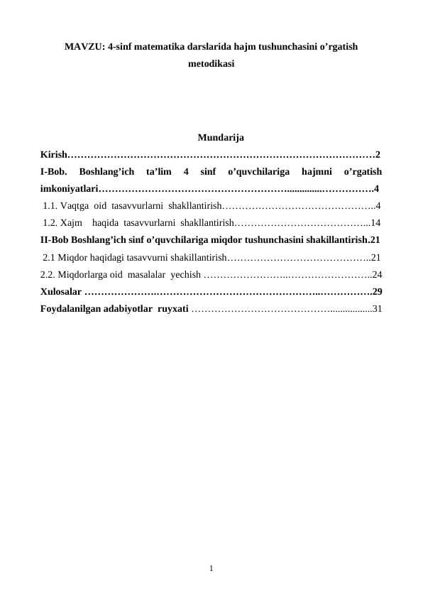 4-sinf matematika darslarida hajm tushunchasini o’rgatish metodikasi