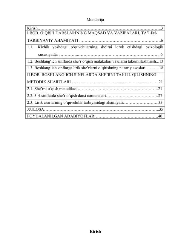 OʻQISH SAVODXONLIGI DARSLARIDA LIRIK SHE’R OʻTISH USLUBIYATI (3-4-SINFLAR MISOLIDA)