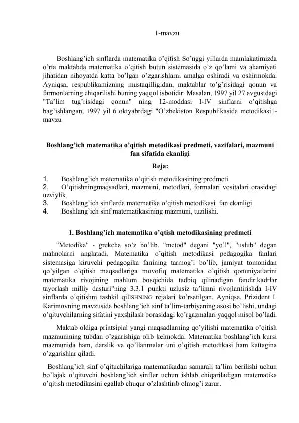 Boshlang’ich matematika o’qitish