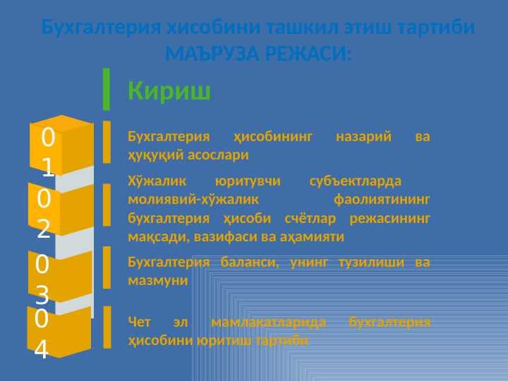 Бухгалтерия хисобини ташкил этиш тартиби