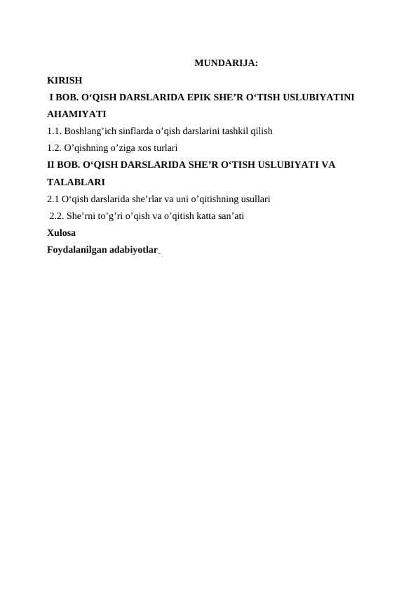 Oʻqish savodxonligi darslarda sher oʻtish uslubiyatlari