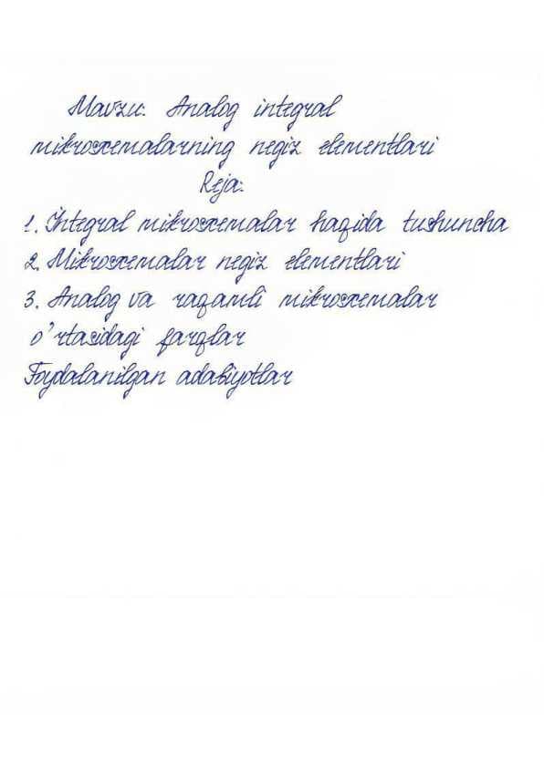 Analog integral mikrosxemalarning negiz elementlari