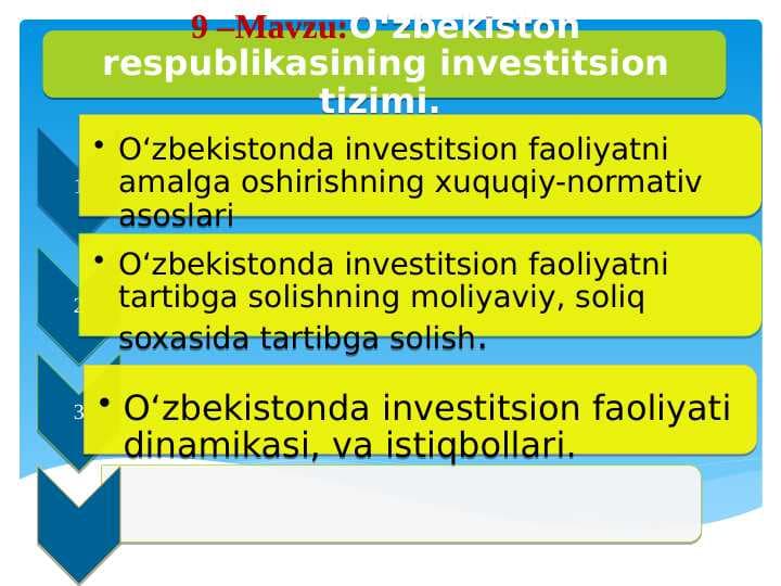 O‘zbekiston respublikasining investitsion tizimi.