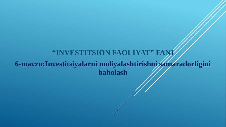 Investitsiyalarni moliyalashtirishni samaradorligini baholash