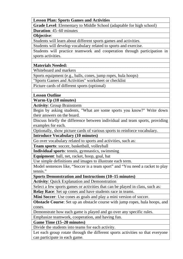 Sports Games and Activities
