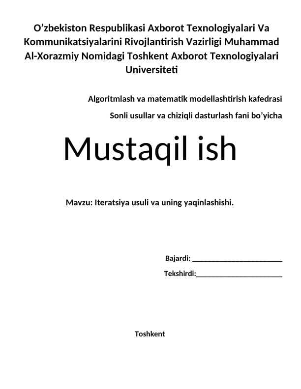 Iteratsiya usuli va uning yaqinlashishi