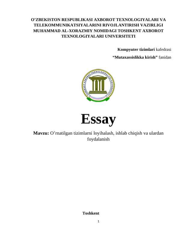 O’rnatilgan tizimlarni loyihalash, ishlab chiqish va ulardan foydalanish