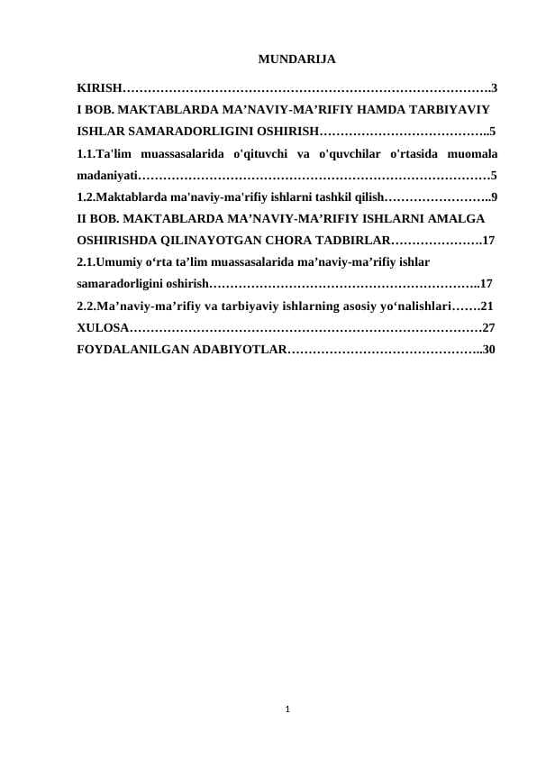 Maktabda maʼnaviy va maʼrifiy ishlarni tashkil qilish