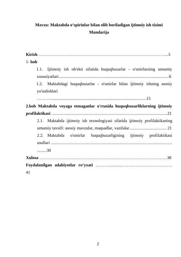 Maktabda o'spirinlar bilan olib boriladigan ijtimoiy ish tizimi