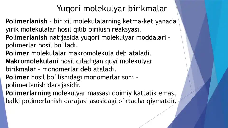 Yuqori molekulyar birikmalar