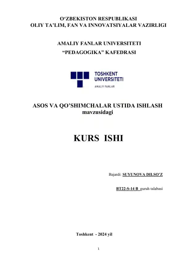 "Asoslar va Qo'shimchalar ustida ishlash mavzusidagi Kurs ishi"