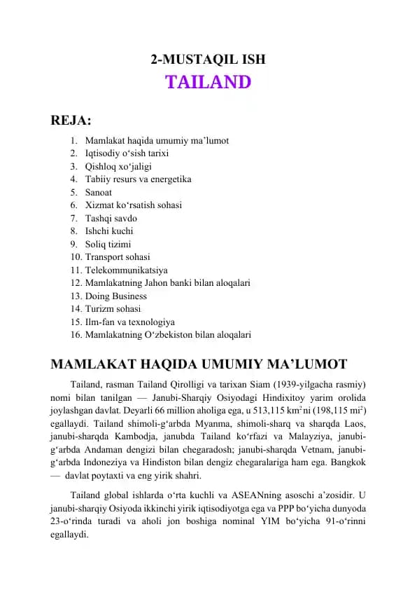 Tailand davlati haqida to'liq ma'lumotlar