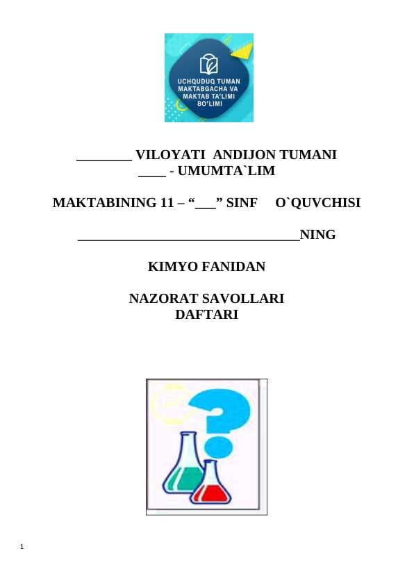11-sinf nazorat ishi kimyo 2024