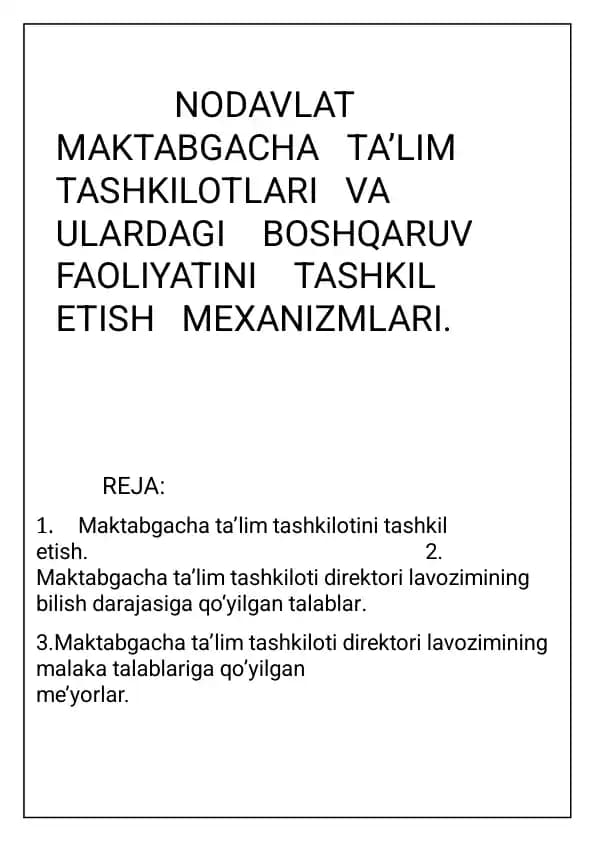 Oilaviy Nodavlat Maktabgacha Ta'lim Tashkilotlari Faoliyatini Tashkil Etish Mexanizmlari