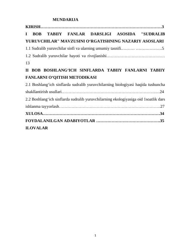 TABIIY FANLAR DARSLIGI ASOSIDA SUDRALIB YURUVCHILAR MAVZUSINI OʻRGATISH