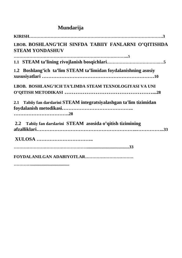 BOSHLANGʻICH SINFDA TABIIY FANLARNI OʻQITISHDA STEAM YONDASHUV
